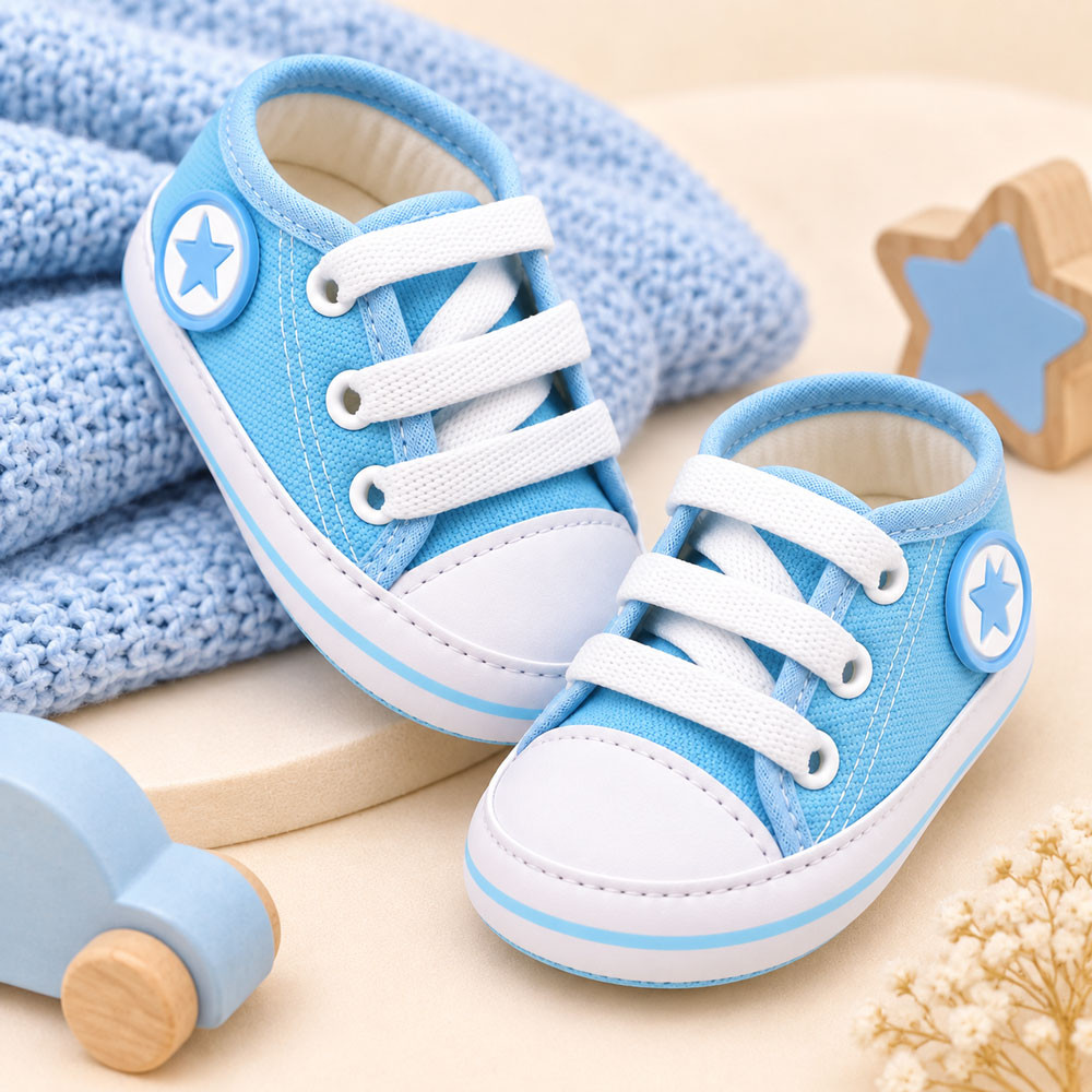 TÊNIS COM CADARÇO PARA BEBÊ STAR AZUL CLARO