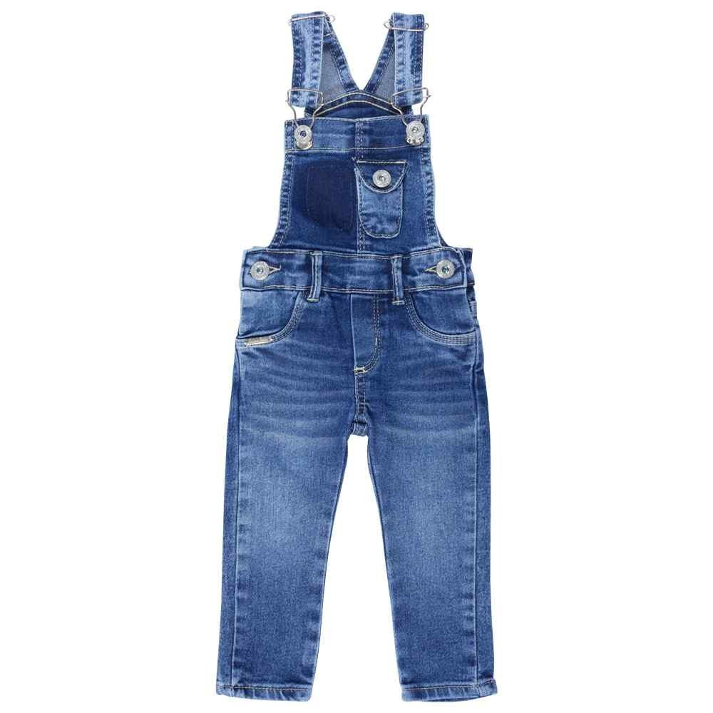 JARDINEIRA LONGA PARA BEBÊ MENINA JEANS COM DETALHE GLITTER
