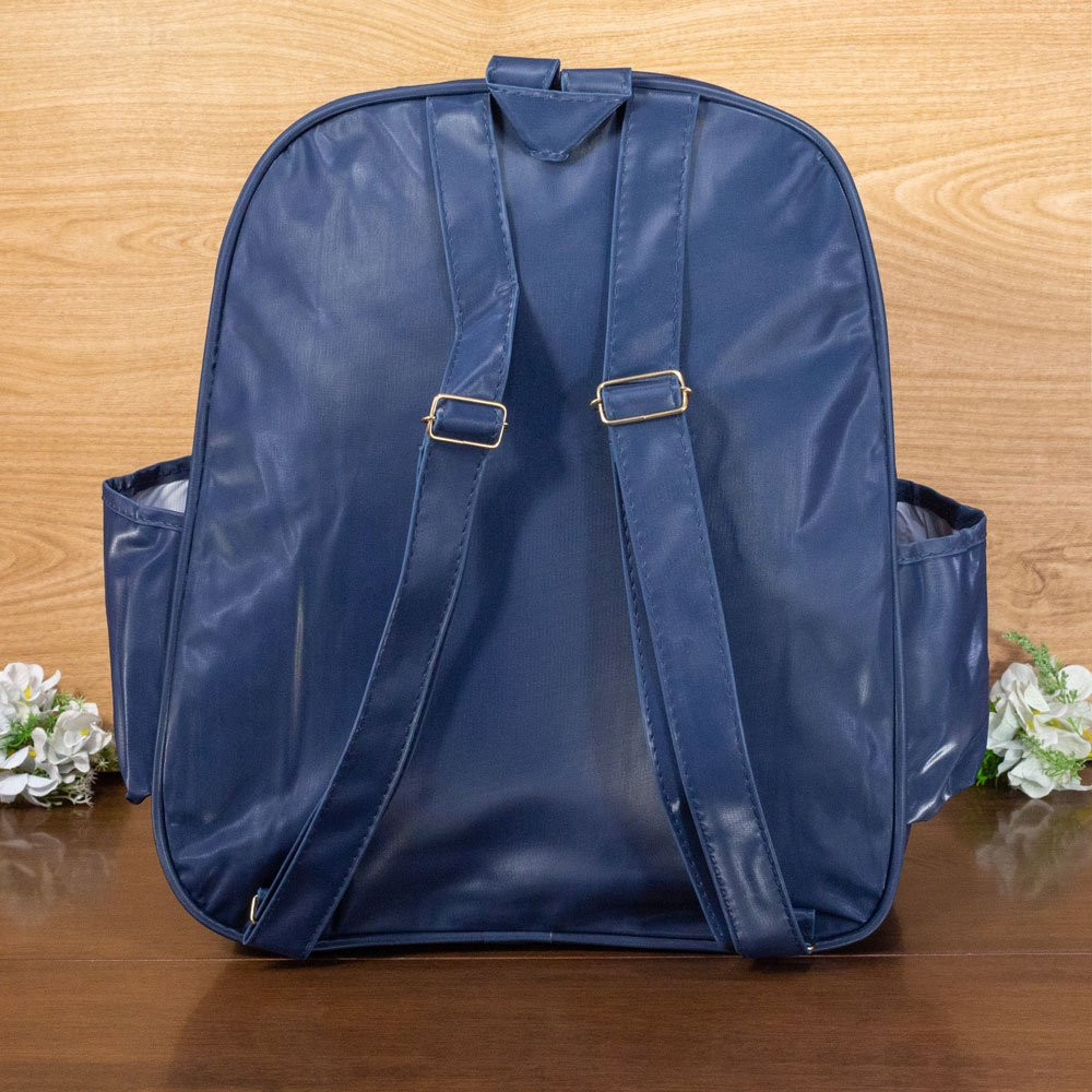 MOCHILA DE MATERNIDADE COM BOLSO BORDADO VARIADO MARINHO