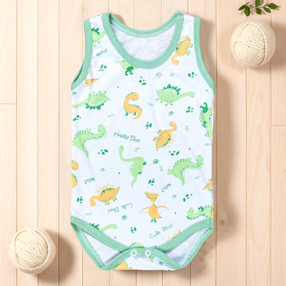 Body Regata 100% Algodão Happy Dino para Bebês - Verde Claro