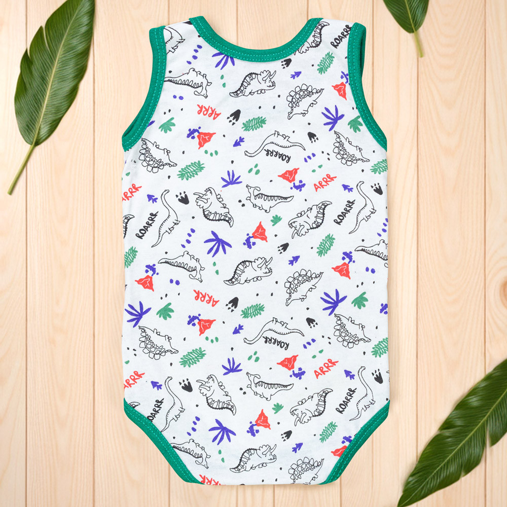 Body Regata Malha Dinossauro Verde - Conforto para Meninos