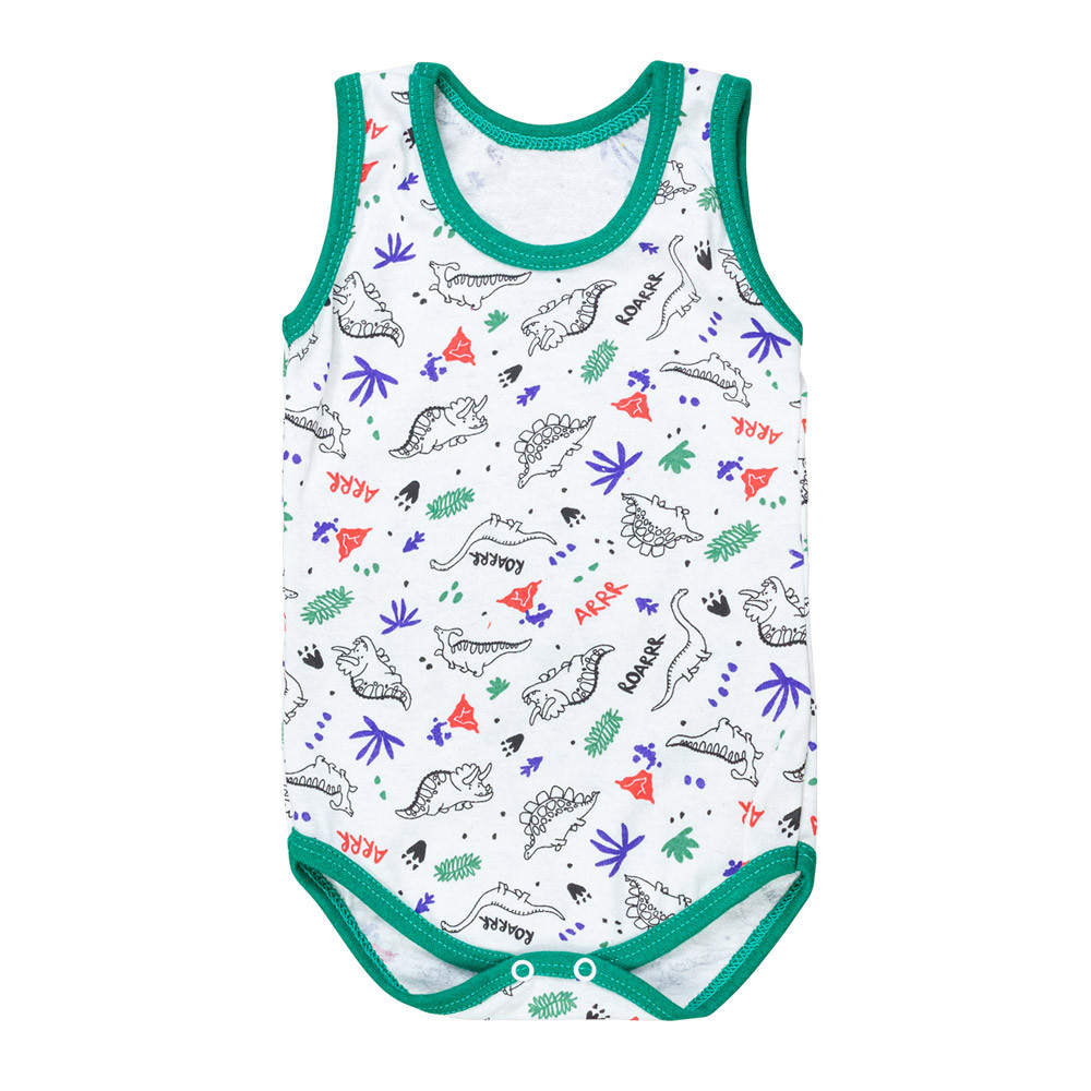 Body Regata Malha Dinossauro Verde - Conforto para Meninos