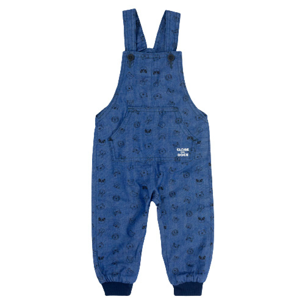 JARDINEIRA LONGA JEANS PARA BEBÊ MENINO ESTAMPADINHA BICHINHO
