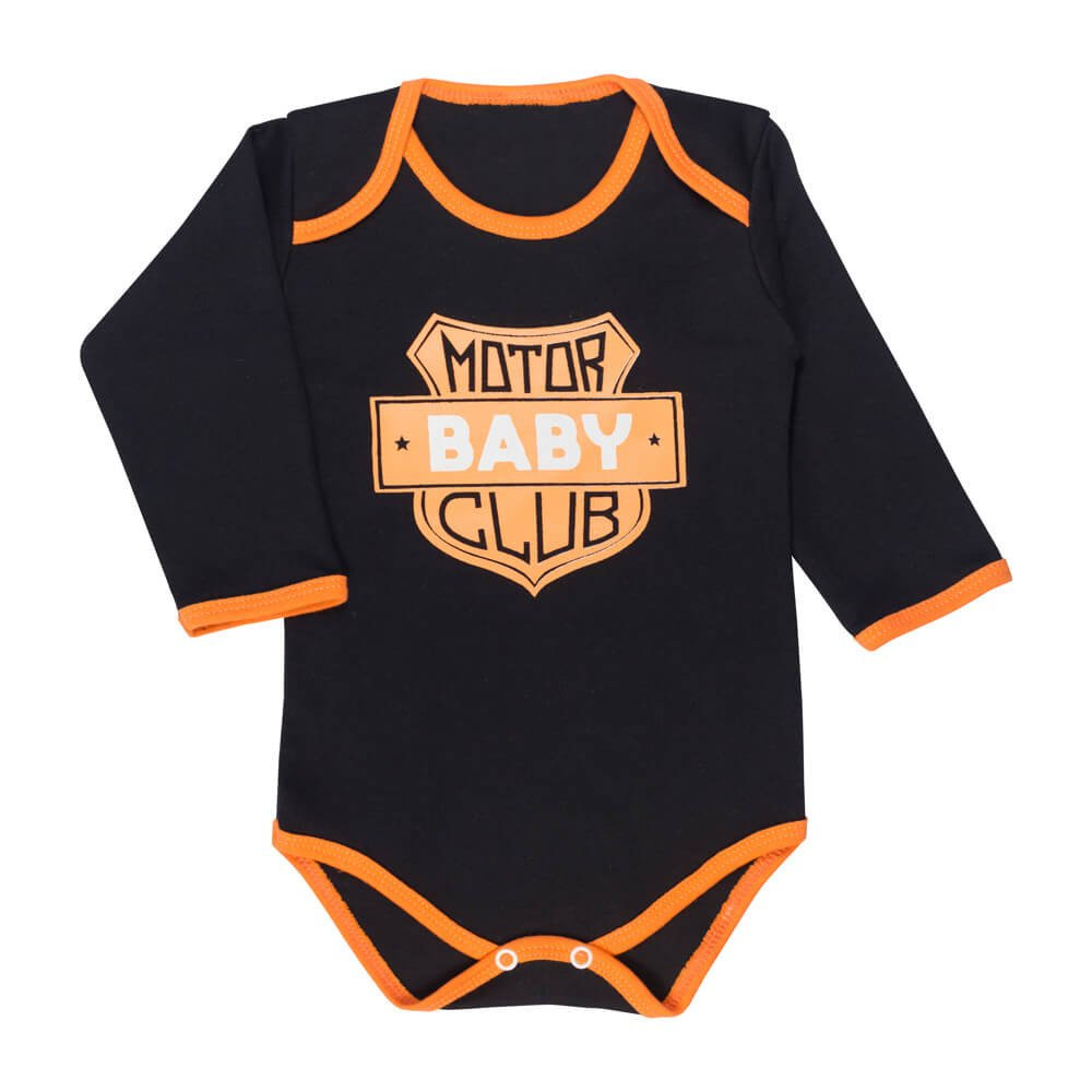 BODY MANGA LONGA EM SUEDINE PARA BEBÊ MOTOR BABY PRETO
