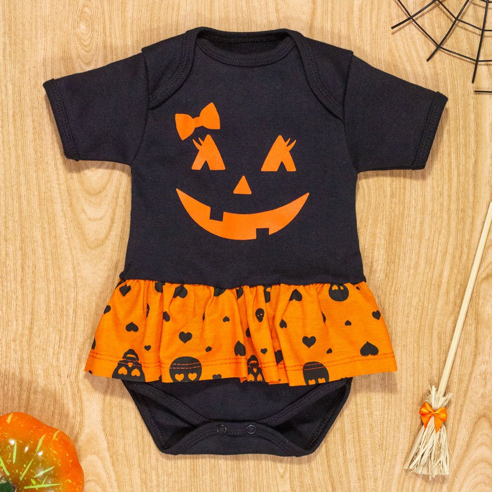 Body Saia para Bebê Temático Halloween Abóbora