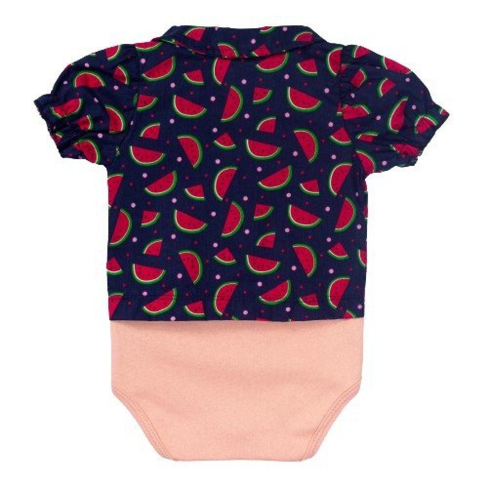 BODY CAMISA MANGA CURTA PARA BEBÊ MENINA MELANCIA MARINHO