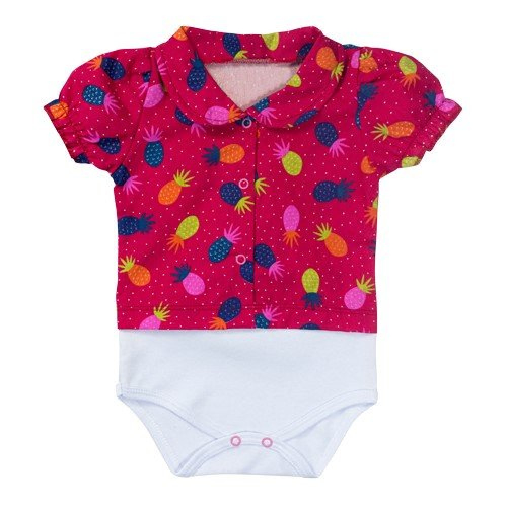 BODY CAMISA MANGA CURTA PARA BEBÊ MENINA ABACAXI PINK