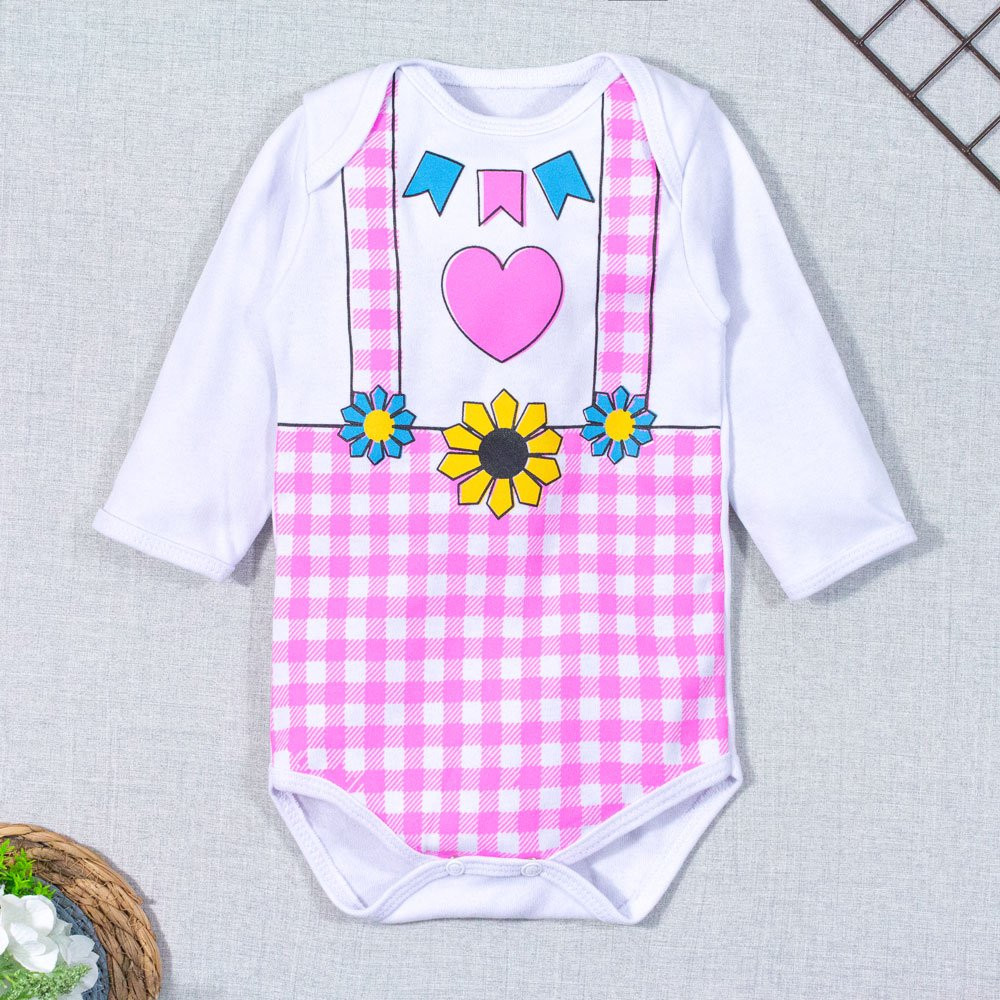 BODY PARA BEBÊ MENINA MANGA LONGA FESTA JUNINA ARRAIAL ESTAMPADO BRANCO