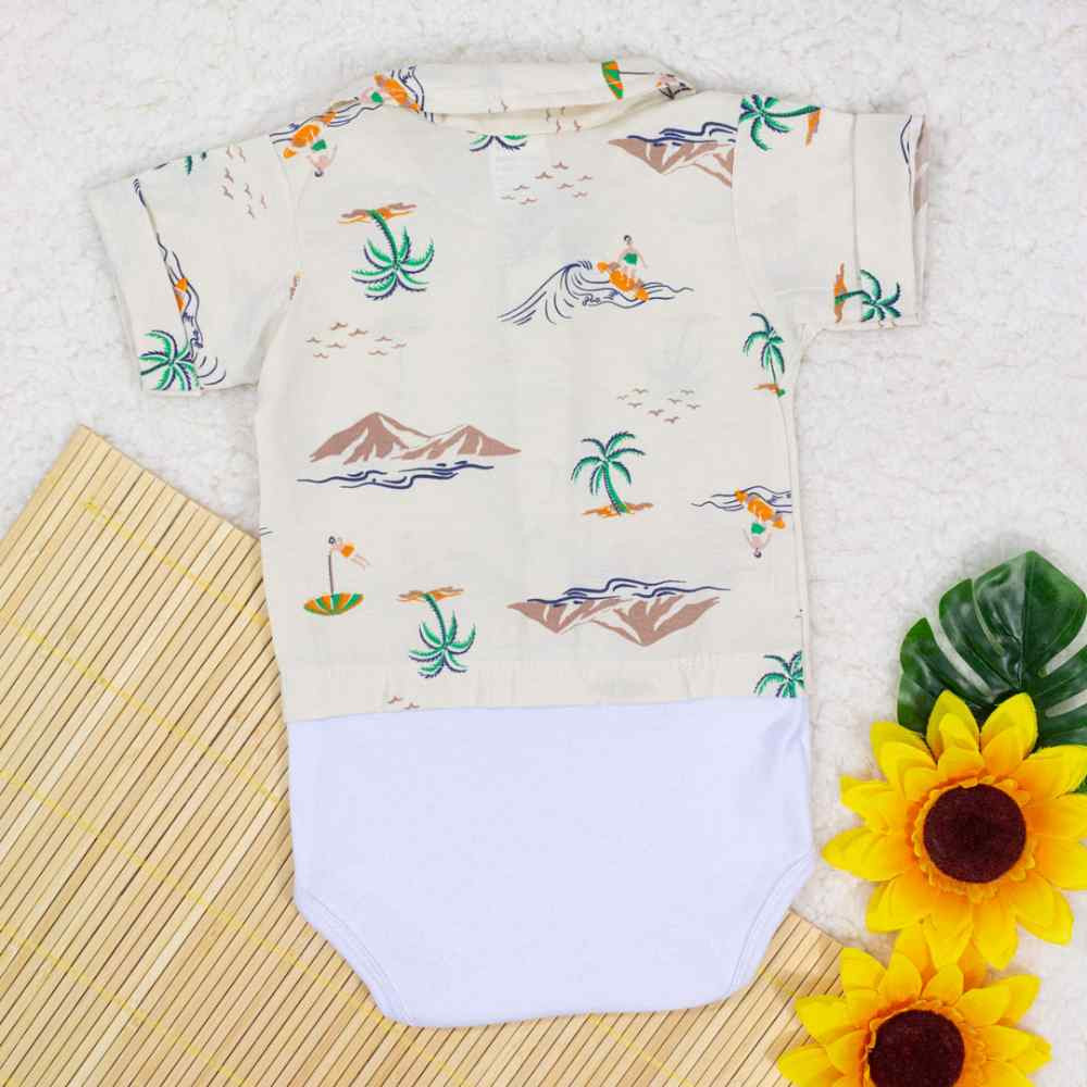 BODY CAMISA MANGA CURTA TRICOLINE PARA BEBÊ PRAIA BEGE
