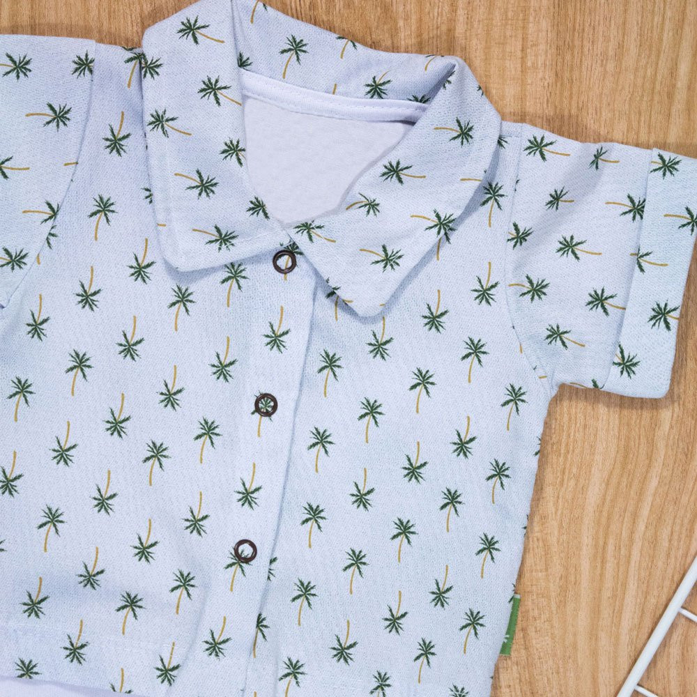 BODY CAMISA PARA BEBÊ MANGA CURTA EM TRICOLINE COQUEIRO CINZA