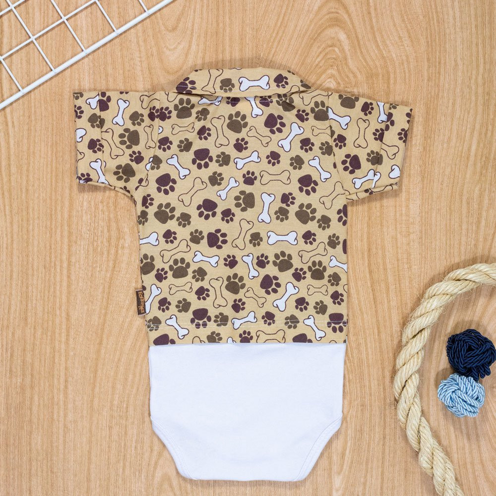BODY CAMISA PARA BEBÊ MANGA CURTA EM TRICOLINE LOVE MY PET BEGE