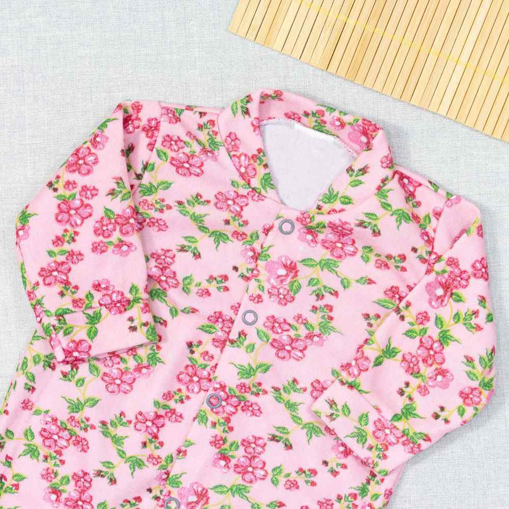 MACACÃO PARA BEBÊ LONGO 4 BOTÕES ESTAMPADINHO FLORZINHA ROSA