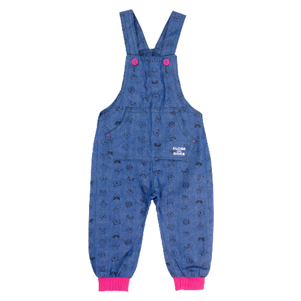 JARDINEIRA LONGA JEANS PARA BEBÊ MENINA ESTAMPADINHA BICHINHO