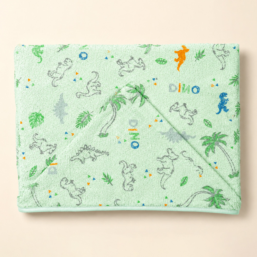 Toalha de Banho Bebê com Capuz Felpuda Dinossauro 90x70cm Algodão Hipoalergênico