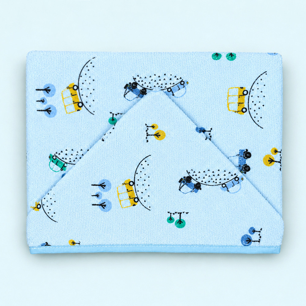 Toalha de Banho Bebê com Capuz Felpuda Carrinhos 90x70cm Algodão Hipoalergênico