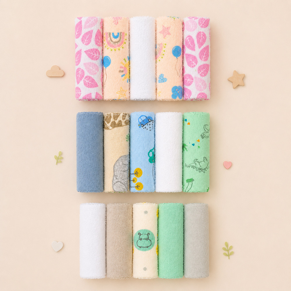 Kit 5 Toalhinhas de Boca Bebê Felpuda Estampada Neutro 32x25cm Algodão Hipoalergênico