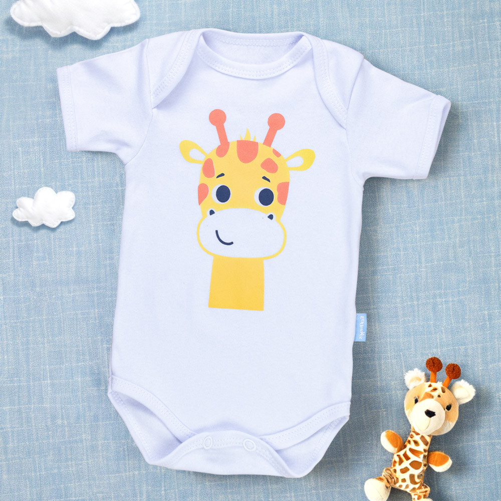 Body Manga Curta Estampa Girafinha - Ideal para Bebê Menino