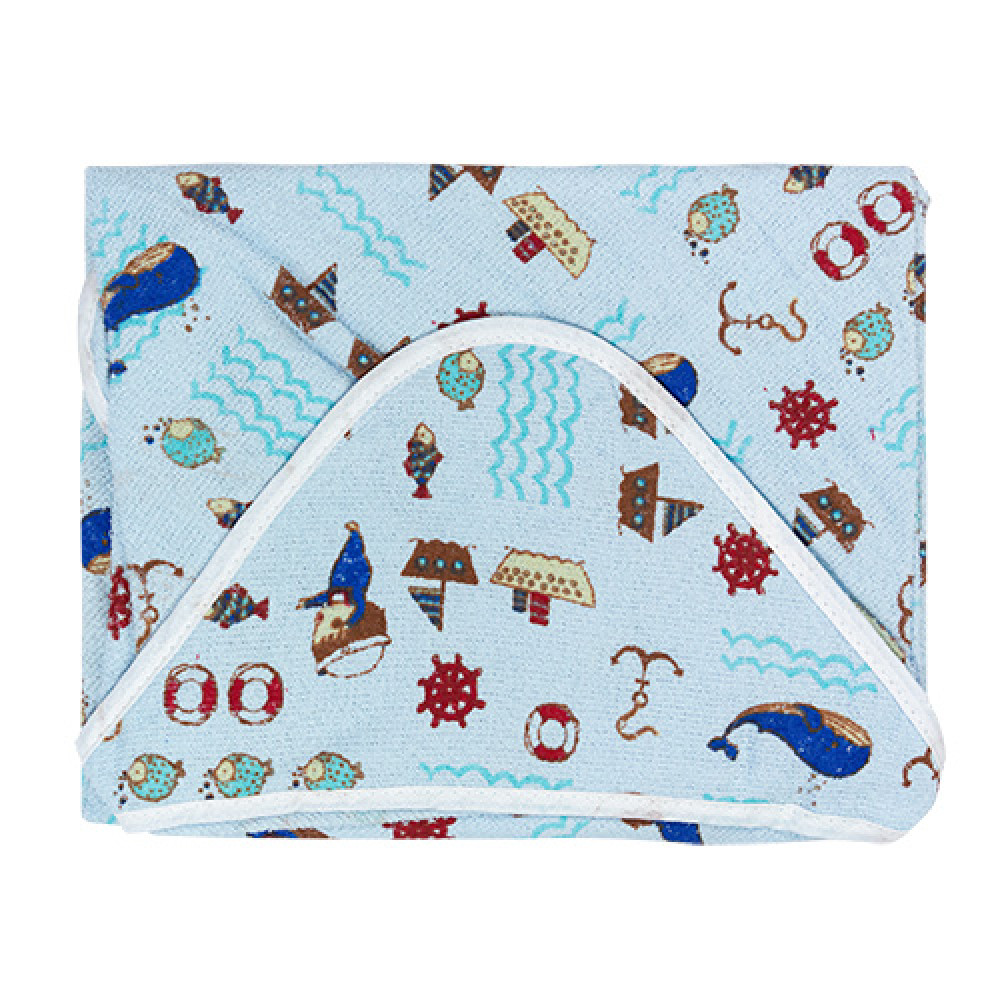 TOALHA DE BANHO FELPUDA COM CAPUZ PARA BEBÊ ESTAMPADO MAR AZUL CLARO