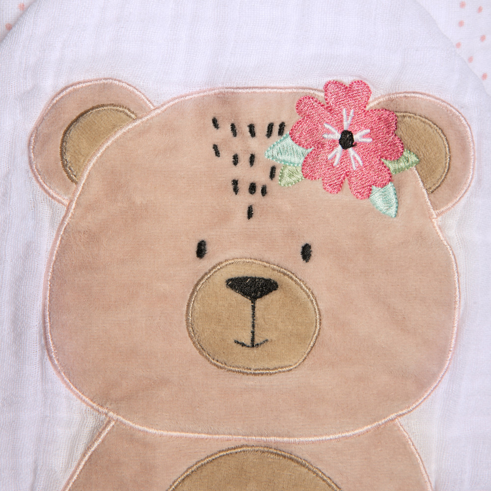 TOALHA COM CAPUZ FRALDA SOFT PARA BEBÊ 90CM X 75CM URSA ROSA CLARO