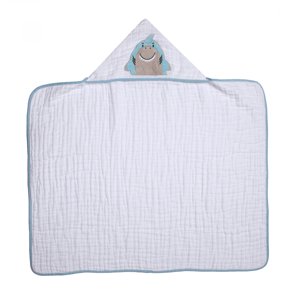 TOALHA COM CAPUZ FRALDA SOFT PARA BEBÊ 90CM X 75CM TUBARÃO AZUL