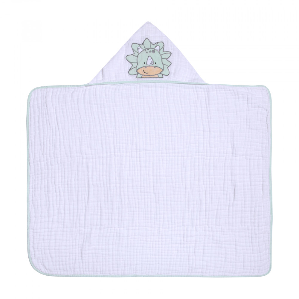 TOALHA COM CAPUZ FRALDA SOFT PARA BEBÊ 90CM X 75CM DINO VERDE CLARO