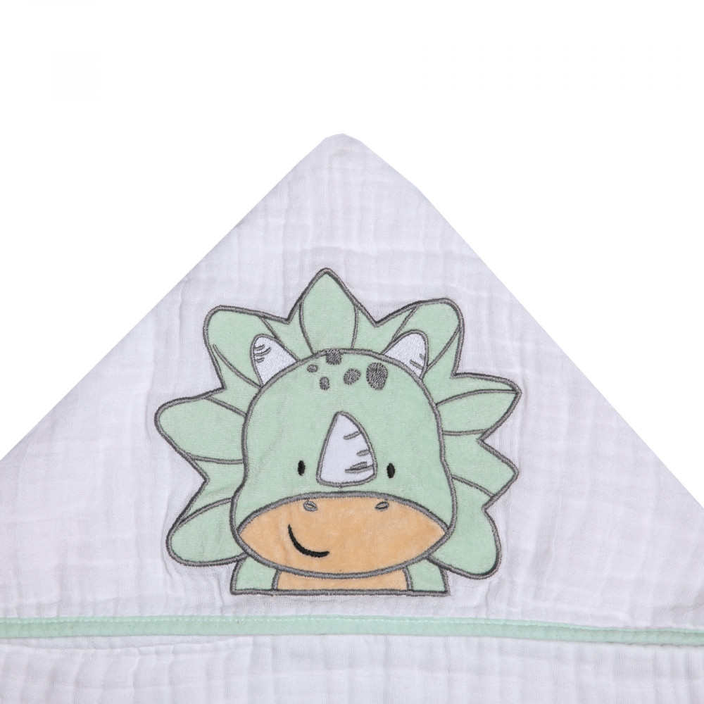 TOALHA COM CAPUZ FRALDA SOFT PARA BEBÊ 90CM X 75CM DINO VERDE CLARO