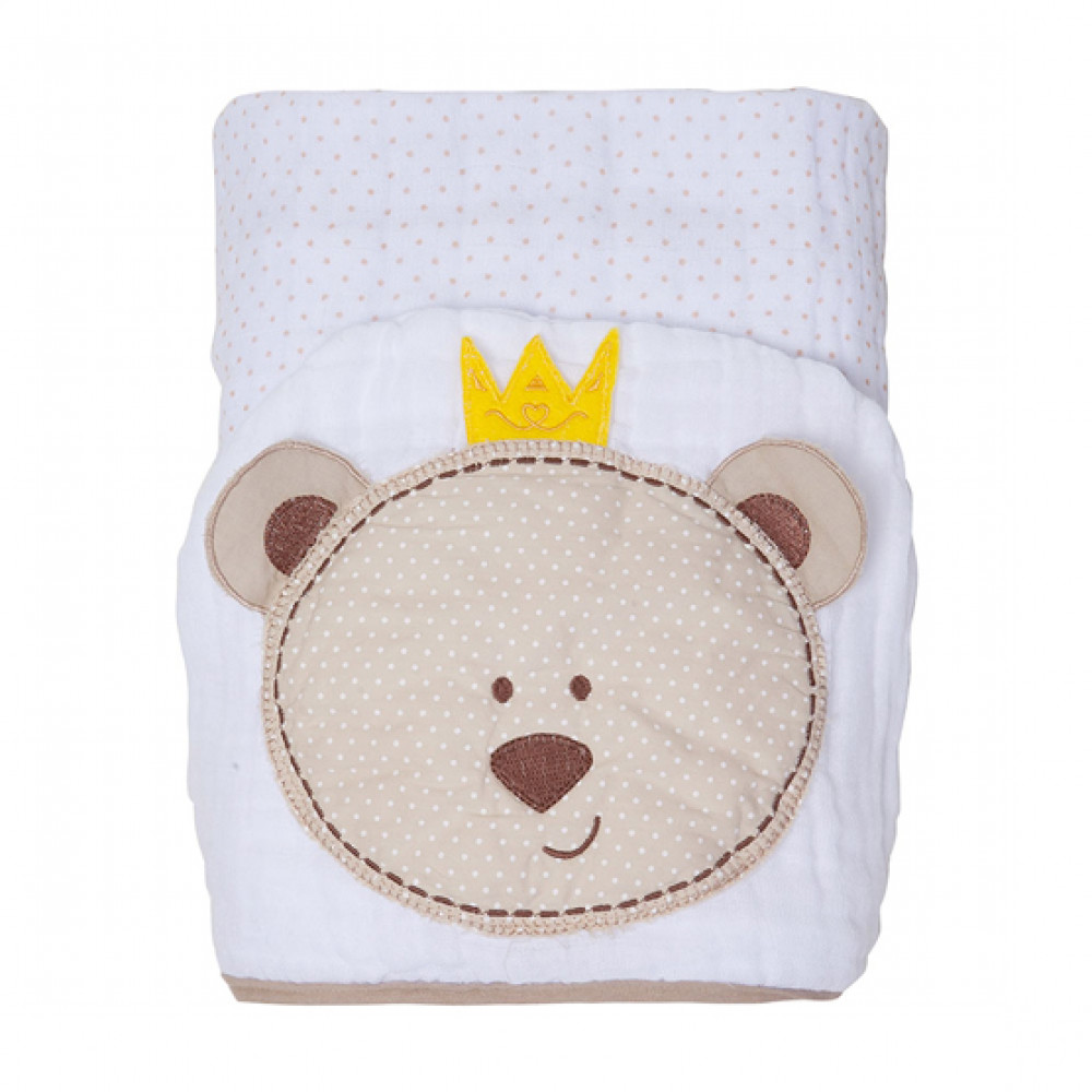 TOALHA FRALDA SOFT PARA BEBÊ 90CM X 75CM COM CAPUZ BORDADO URSINHO REI BEGE