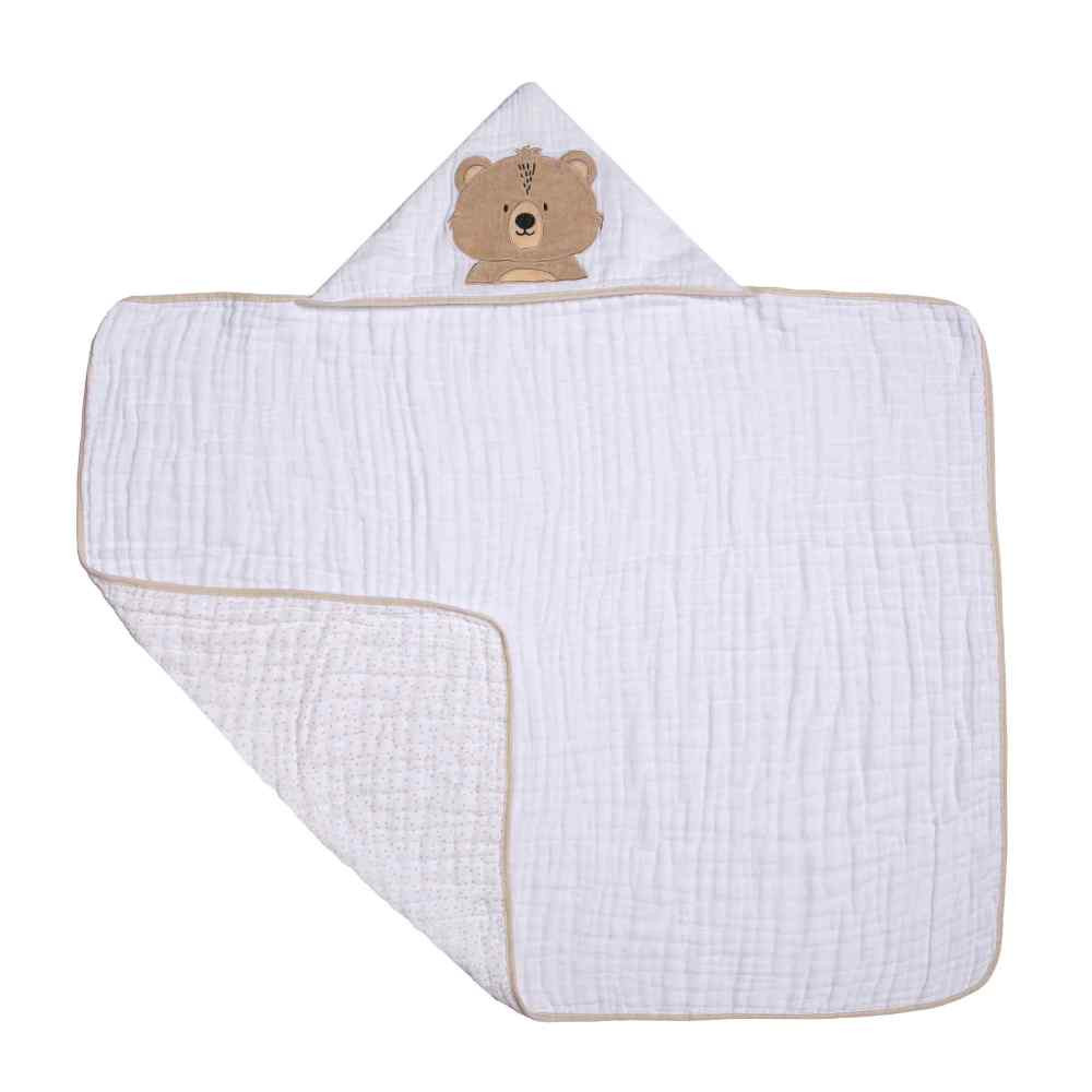 TOALHA COM CAPUZ FRALDA SOFT PARA BEBÊ 90CM X 75CM URSINHO BEGE