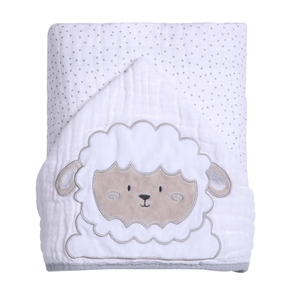 TOALHA COM CAPUZ FRALDA SOFT PARA BEBÊ 90CM X 75CM OVELHA CINZA