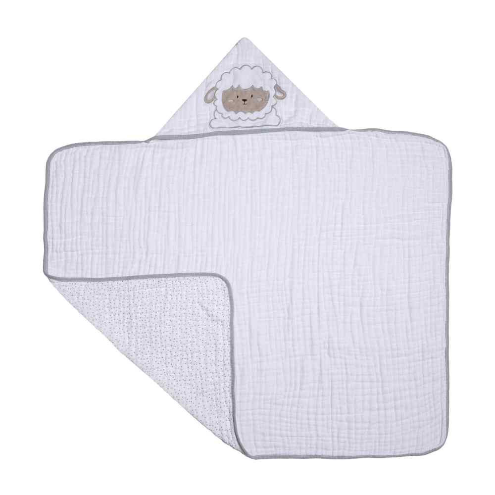 TOALHA COM CAPUZ FRALDA SOFT PARA BEBÊ 90CM X 75CM OVELHA CINZA