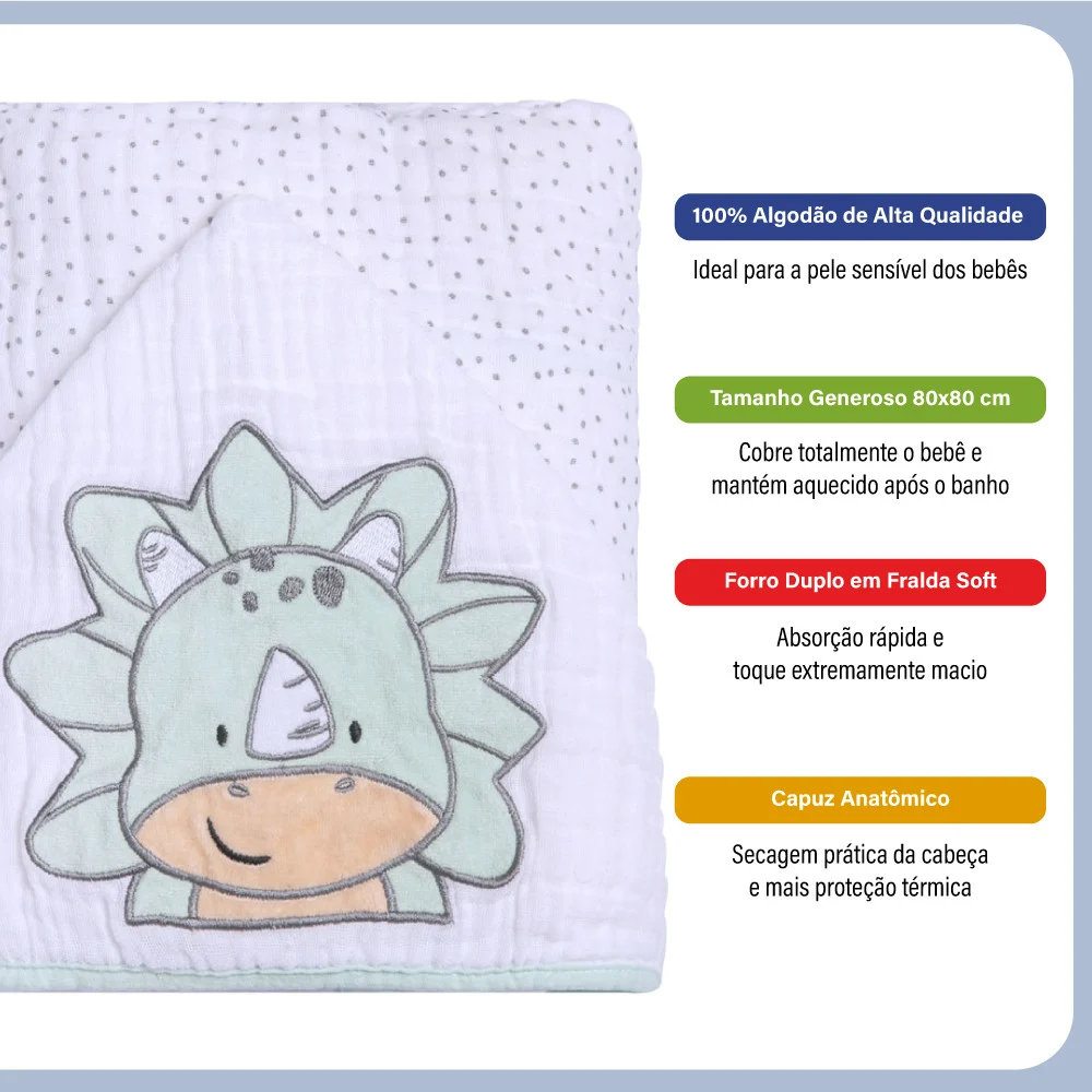 TOALHA COM CAPUZ FRALDA SOFT PARA BEBÊ 90CM X 75CM URSA ROSA CLARO