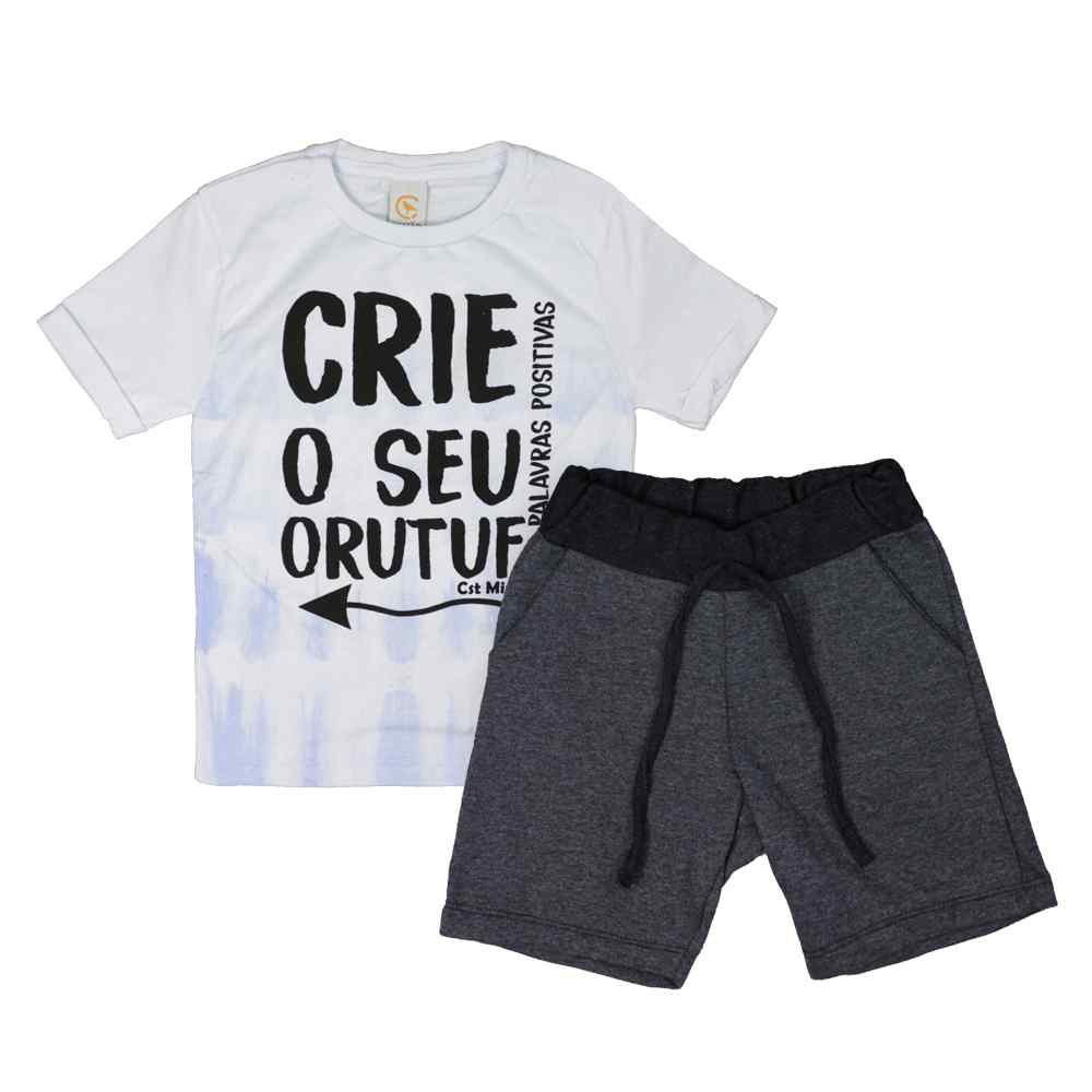 CONJUNTO INFANTIL LINDA CAMISETA ORUTUF BRANCO COM BERMUDA