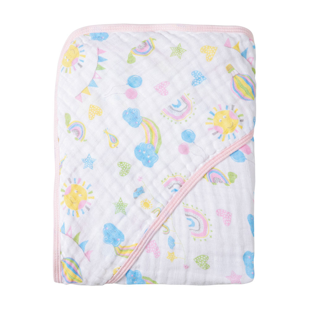 TOALHA DE BANHO FRALDA SOFT PARA BEBÊ COM CAPUZ SOL E ARCO-ÍRIS