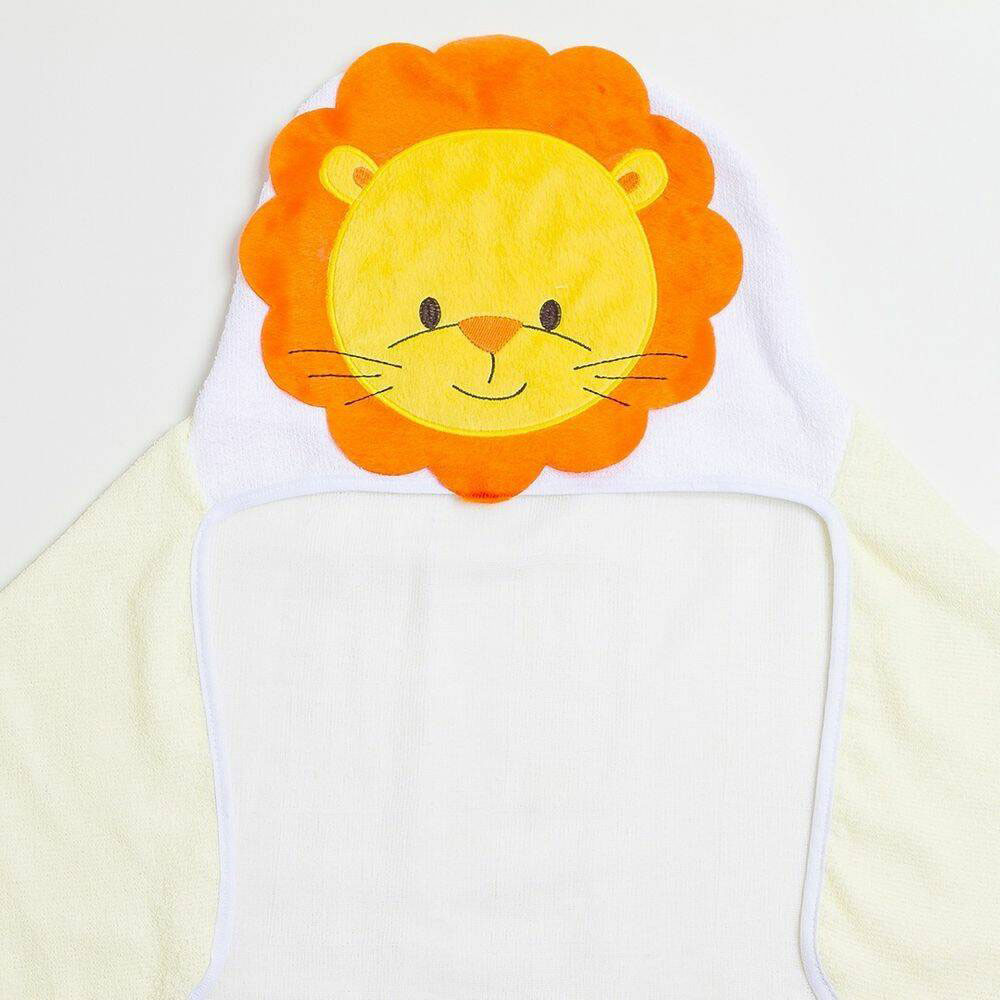 TOALHA DE BANHO FELPUDA PARA BEBÊ CAPUZ BORDADO LEÃOZINHO AMARELO