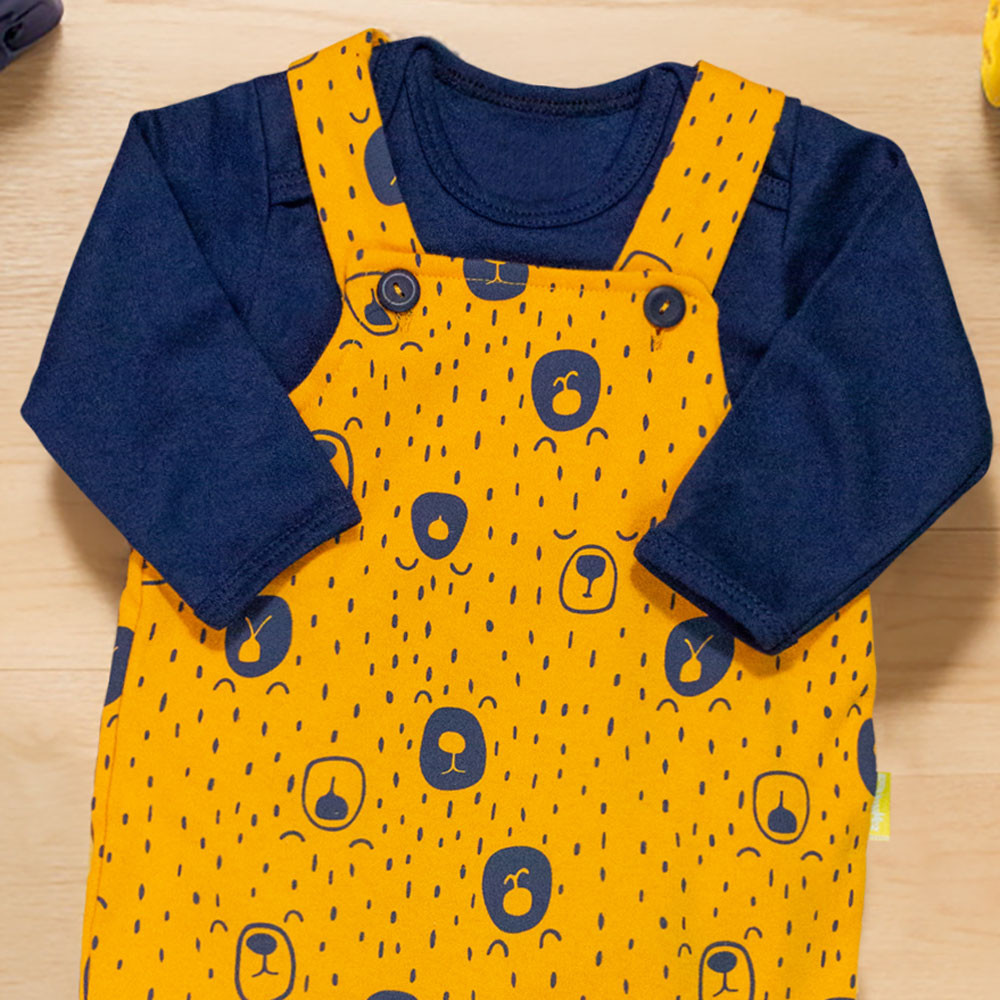 Kit jardineira com body manga longa bebê ursinho minimalista