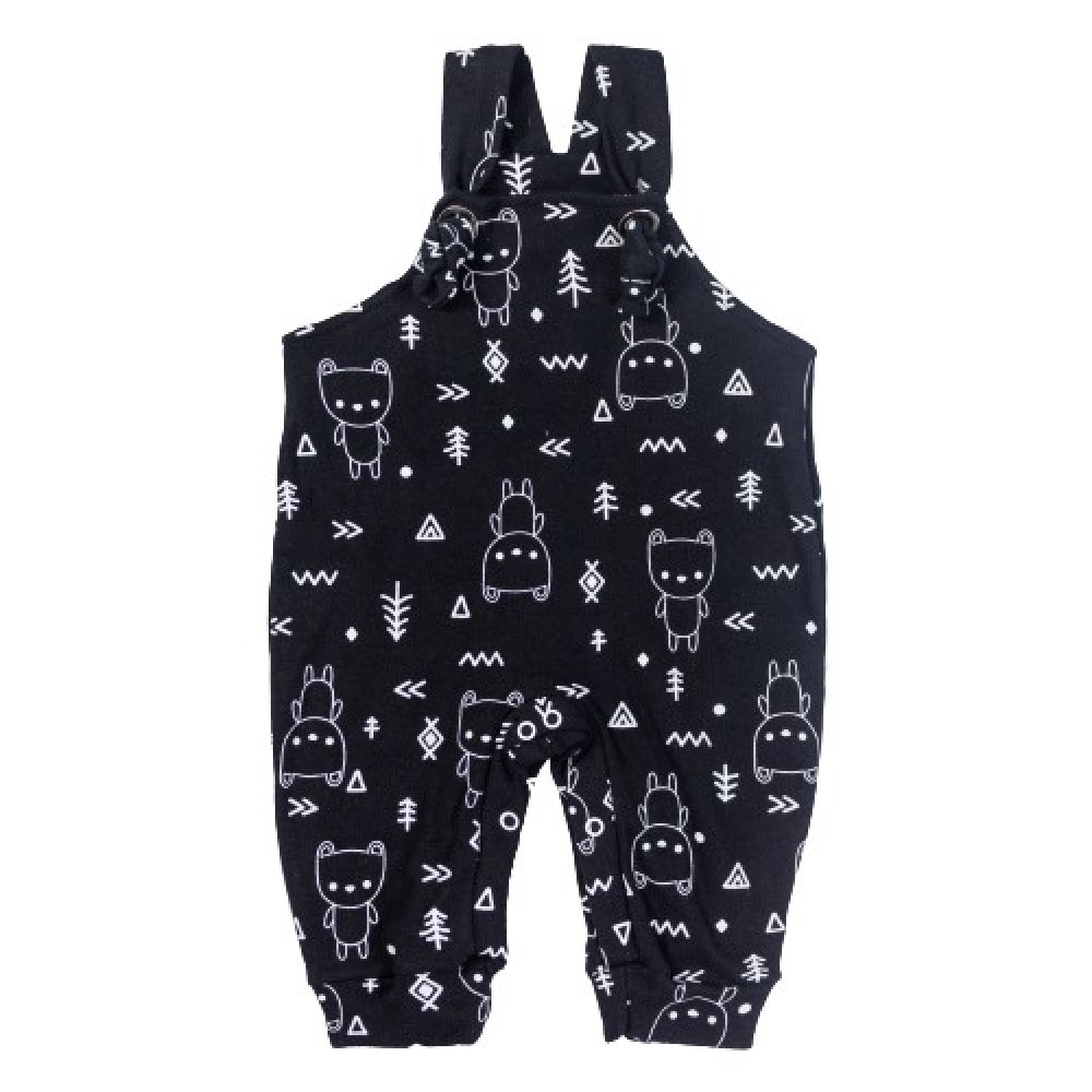 JARDINEIRA COM BODY MANGA LONGA PARA BEBÊ ESTAMPADINHA PRETO