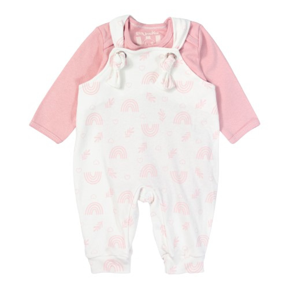 JARDINEIRA COM BODY MANGA LONGA PARA BEBÊ ESTAMPADINHA CREME