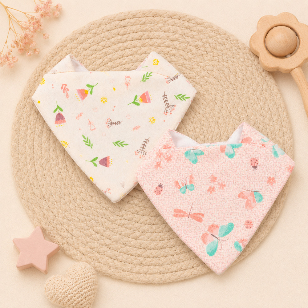 Kit 2 Babadores Bandana Premium Estampadinho Para Meninas 100% Algodão Multiuso