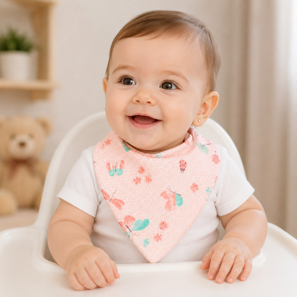 Kit 2 Babadores Bandana Premium Estampadinho Para Meninas 100% Algodão Multiuso