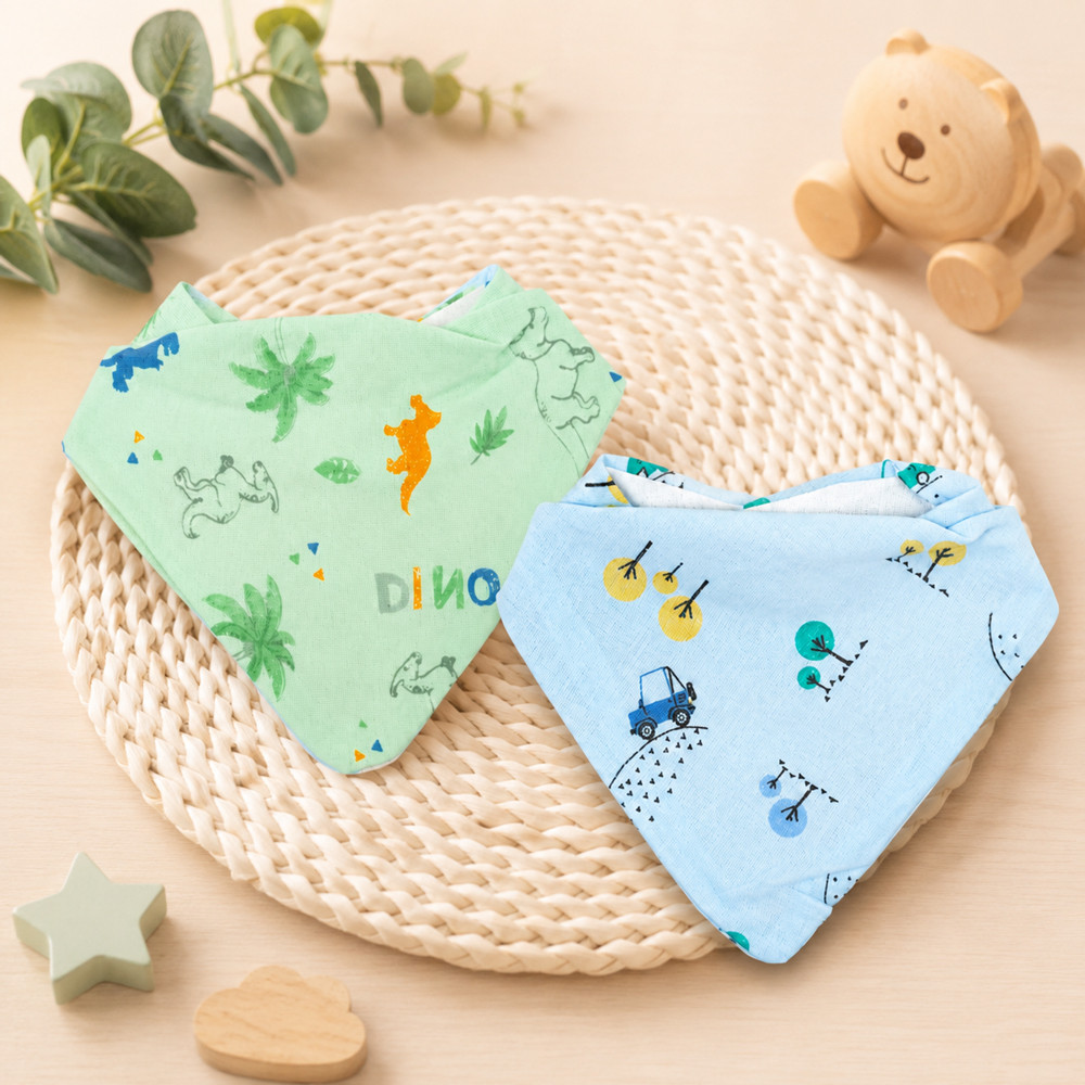Kit 2 Babadores Bandana Premium Estampadinhos Para Meninos 100% Algodão Multiuso
