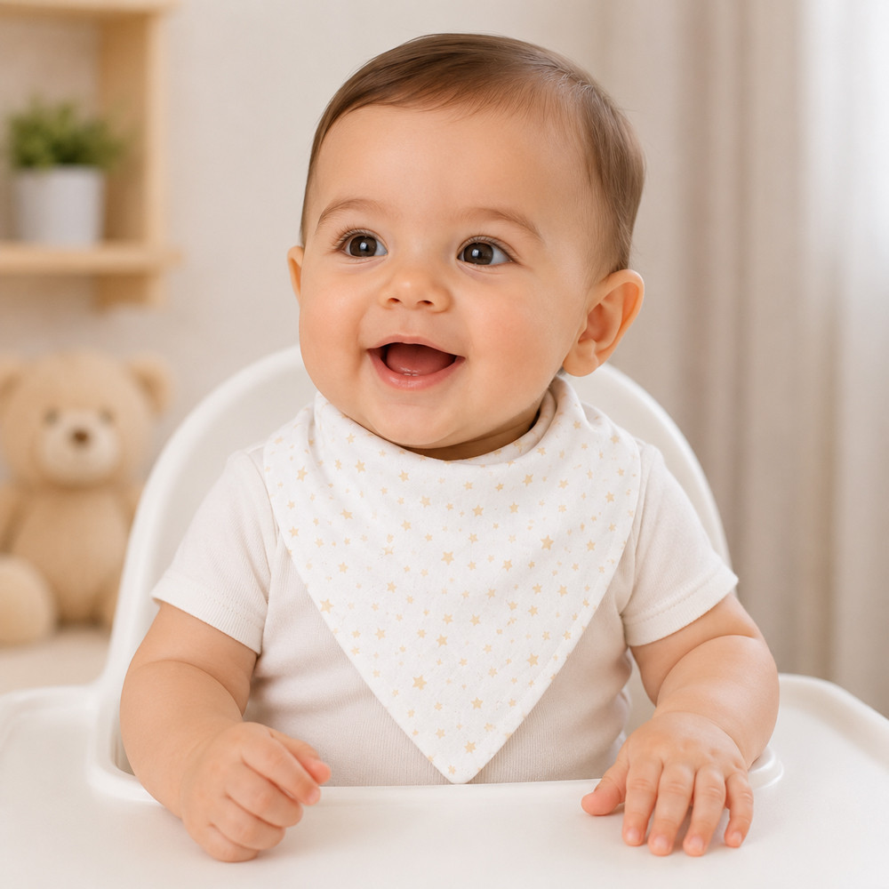 Kit 2 Babadores Bandana Premium Estampadinho Neutro 100% Algodão Multiuso