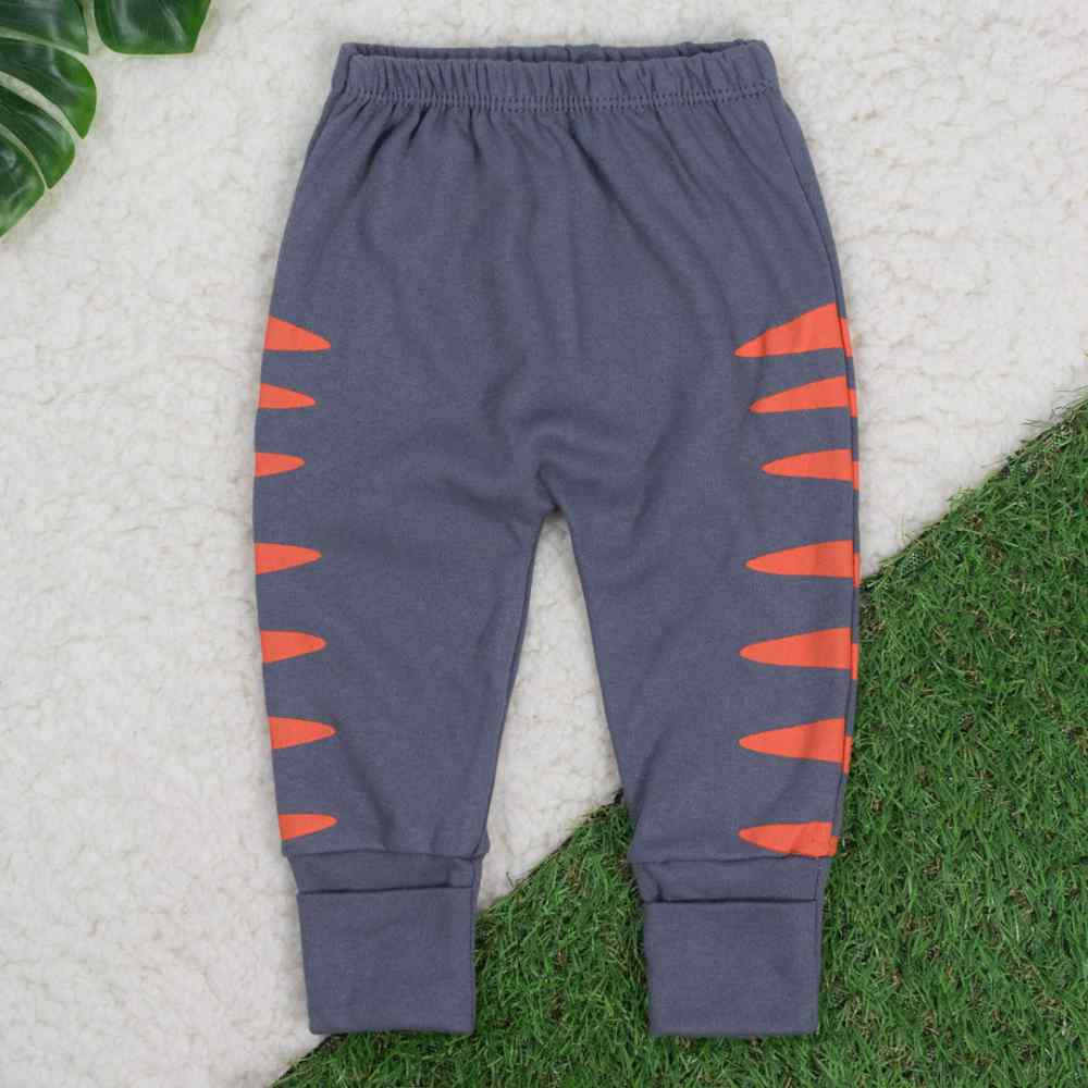 CALÇA EM SUEDINE COM PÉ REVERSÍVEL PARA BEBÊ MENINO ESTAMPA TIGRE CHUMBO