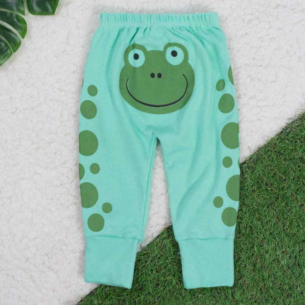 CALÇA EM SUEDINE COM PÉ REVERSÍVEL PARA BEBÊ ESTAMPA SAPO VERDE CLARO