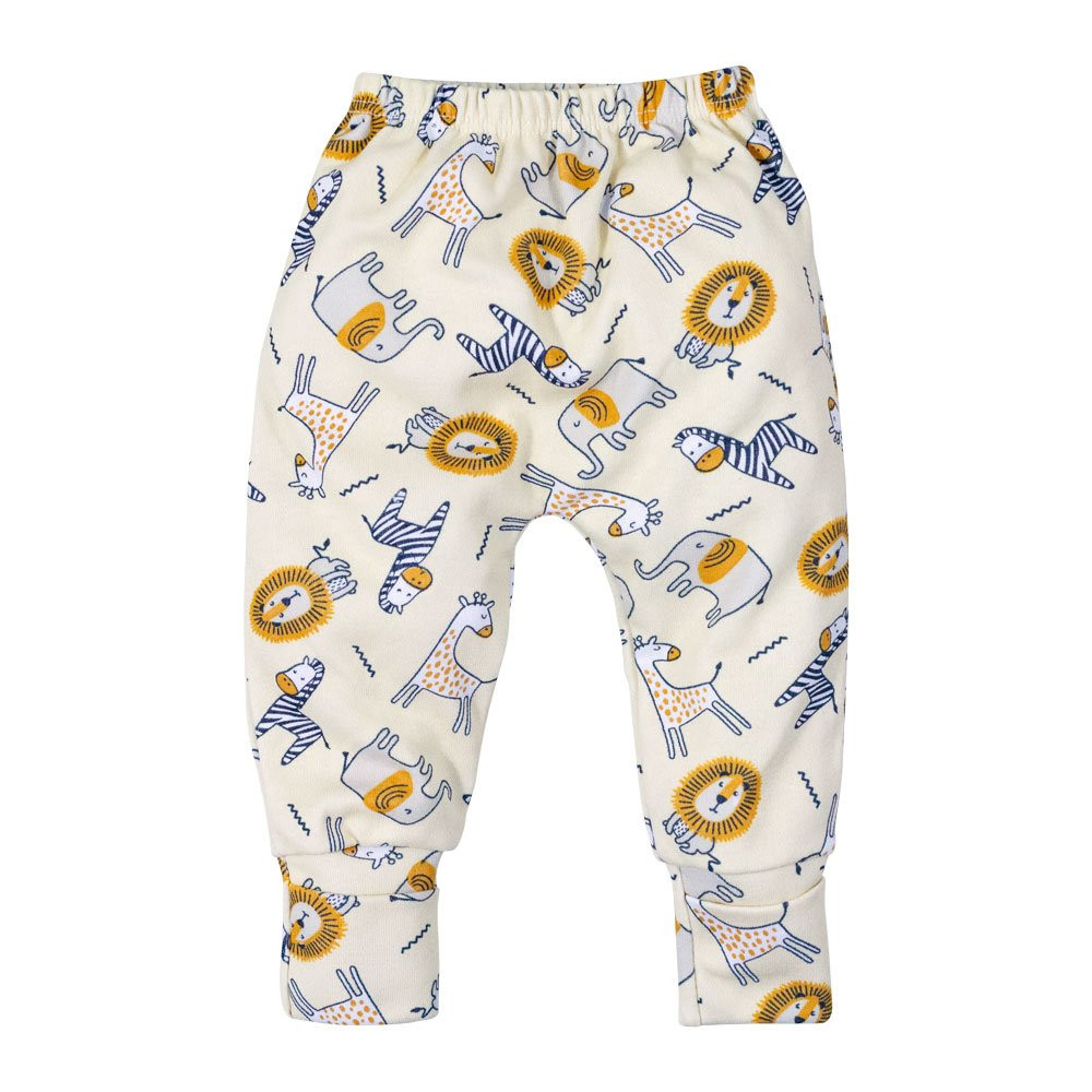 CALÇA PARA BEBÊ COM PÉ REVERSÍVEL ESTAMPADINHA FLORESTA CREME