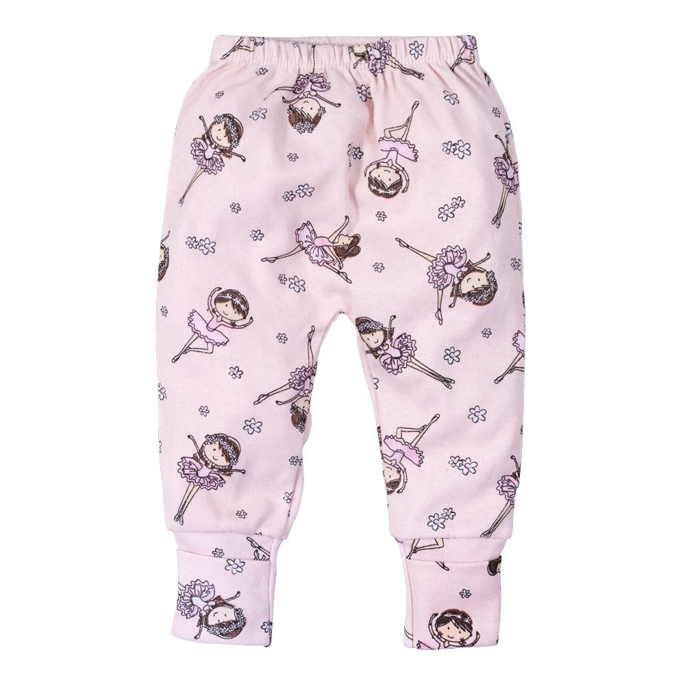 CALÇA PARA BEBÊ COM PÉ REVERSÍVEL ESTAMPADINHA BAILARINA ROSA CLARO