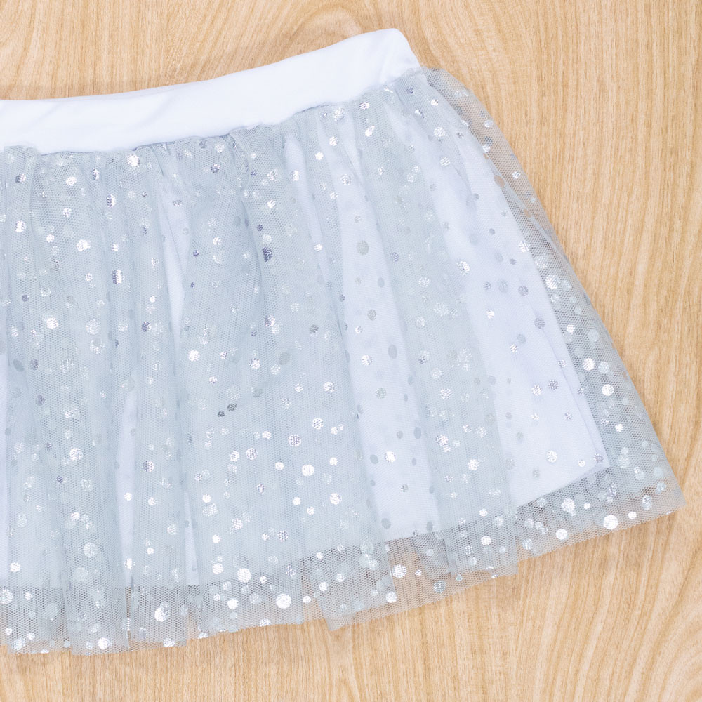 Saia de Tule com Bolinhas Prateadas para Festas Temáticas