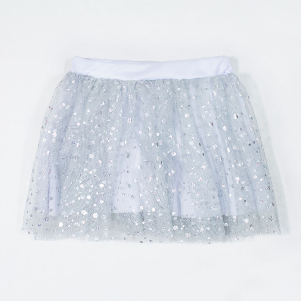 Saia de Tule com Bolinhas Prateadas para Festas Temáticas