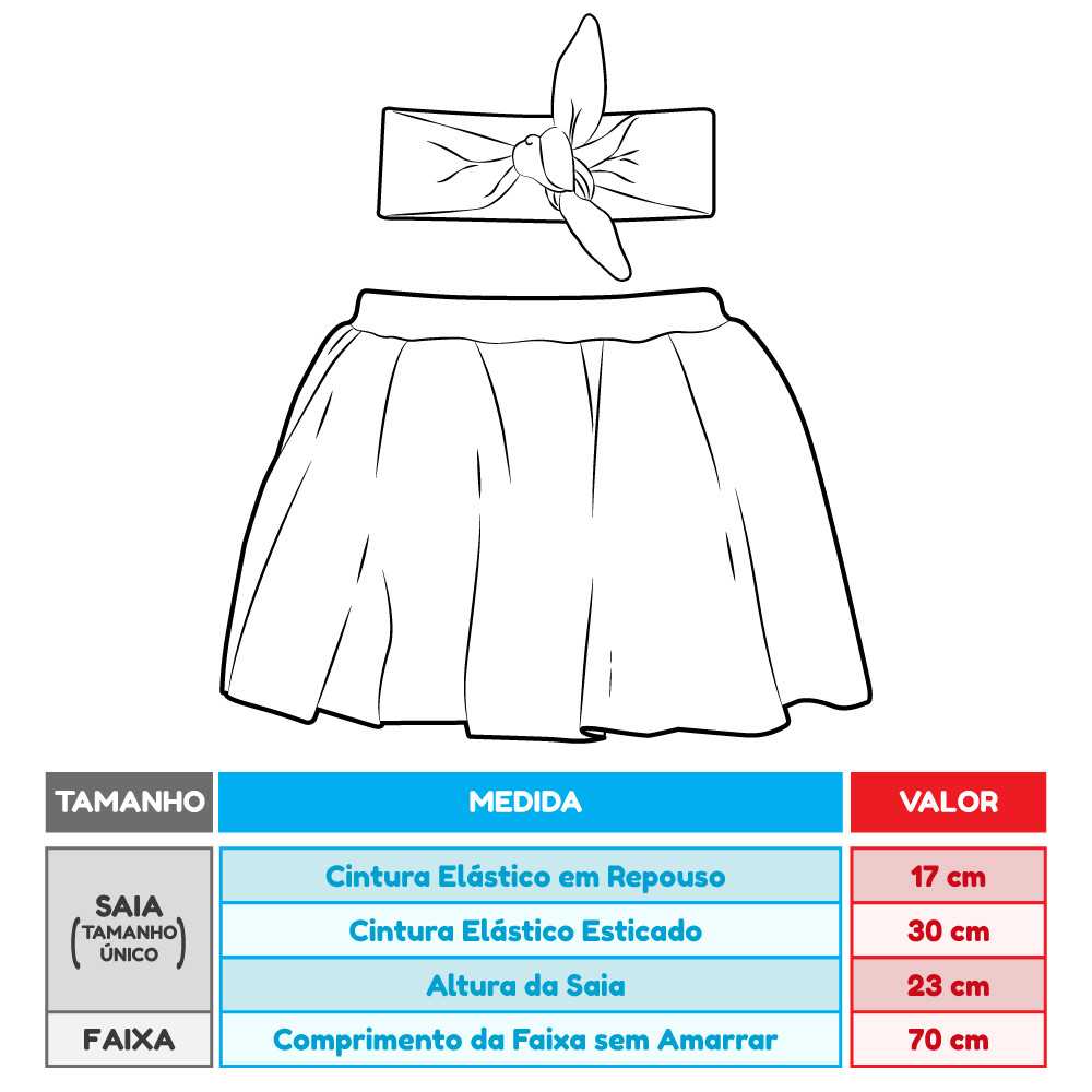 Conjunto Saia Em Malha e Faixinha De Cabelo Veste Até 12 Meses