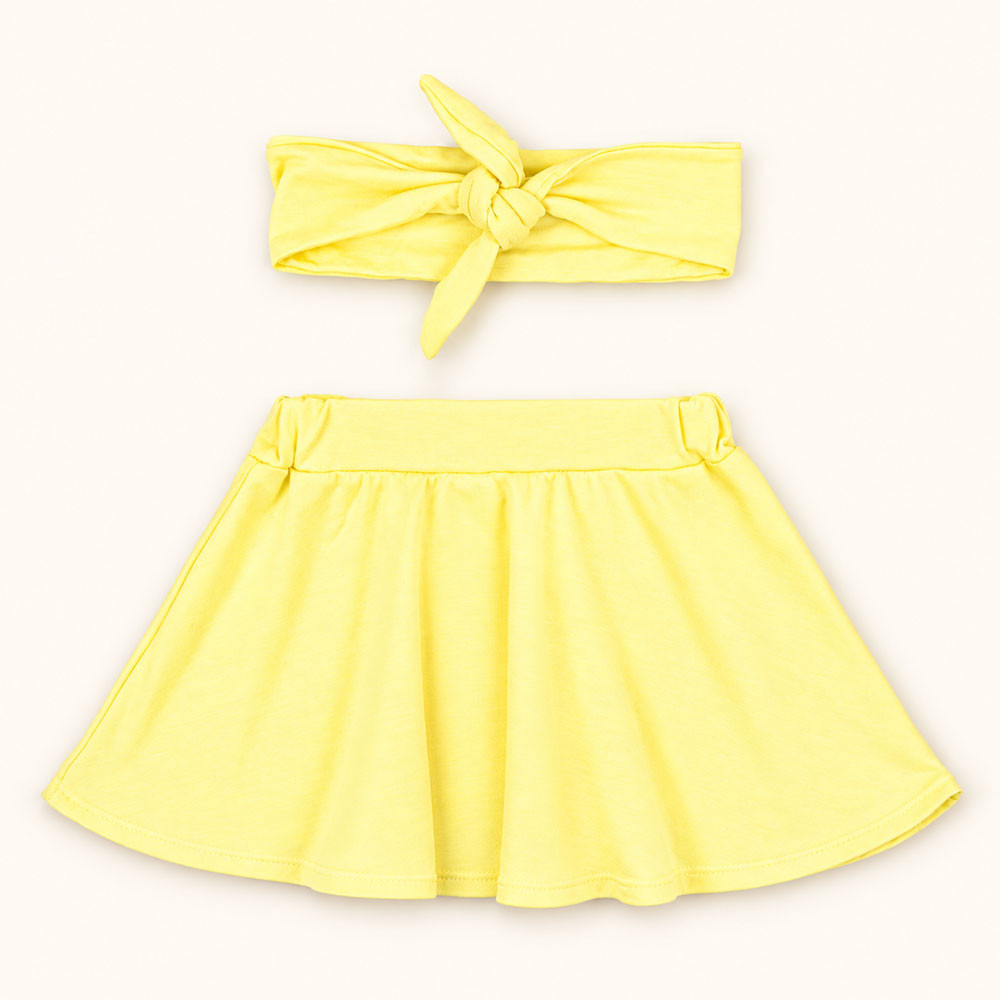 Conjunto Saia Em Malha e Faixinha De Cabelo Amarelo Veste Até 12 Meses