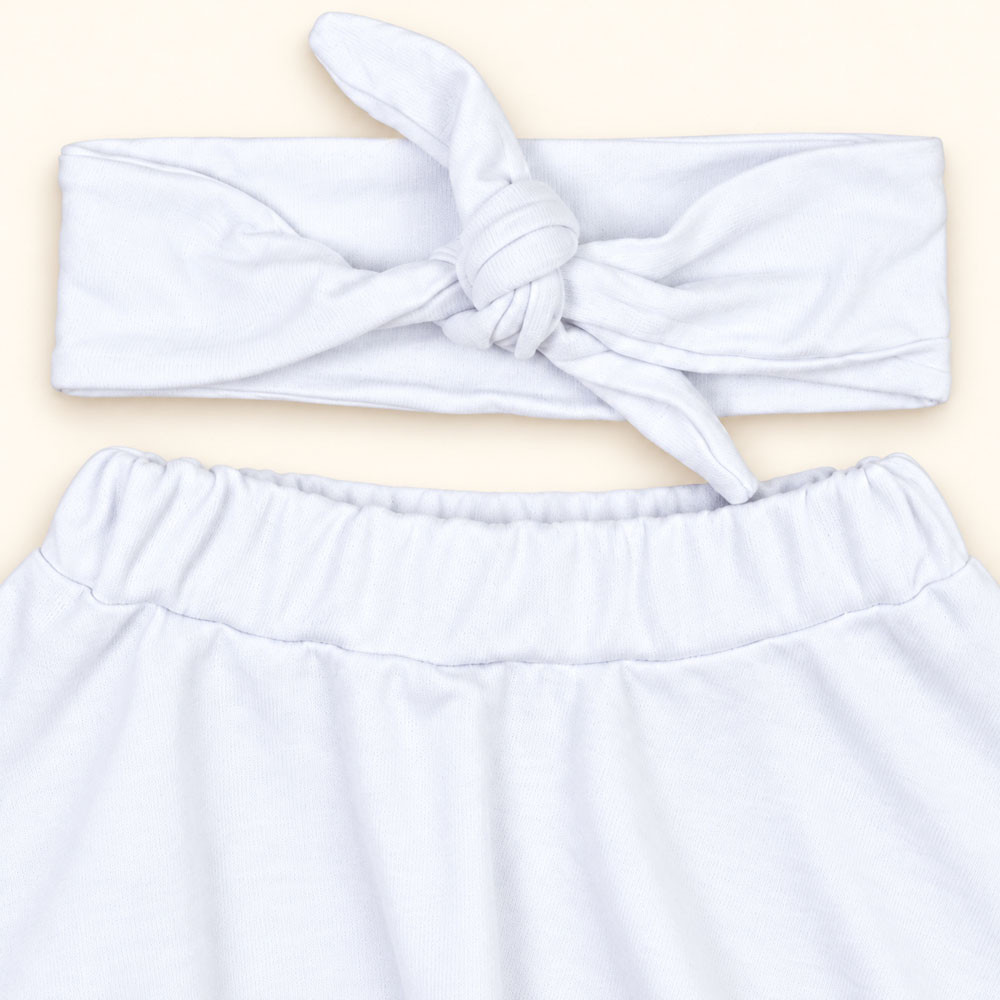 Conjunto Saia Em Malha e Faixinha De Cabelo Branco Veste Até 12 Meses